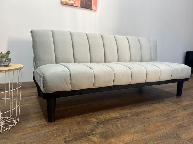 Sofá Cama Cali Terciopelo Gris o Azul – Ideal para Espacios Pequeños