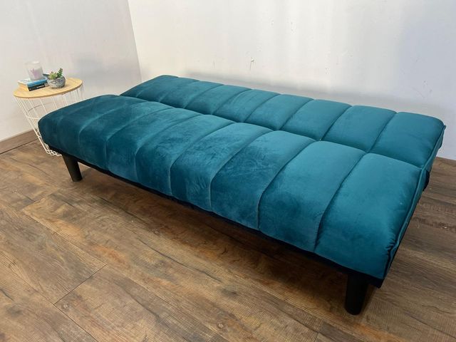 Sofá Cama Cali Terciopelo Gris o Azul – Ideal para Espacios Pequeños