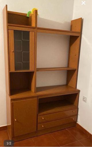 Mueble recibidor madera y cristal