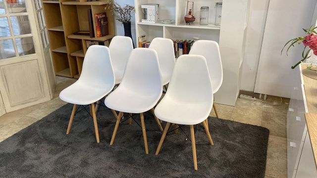 Pack de 6 nuevas sillas nórdicas blancas Eiffel en caja