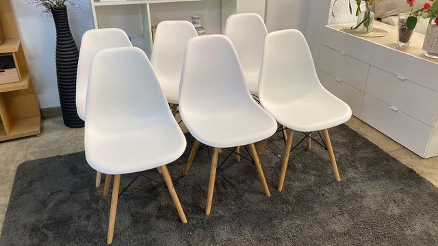 Pack de 6 nuevas sillas nórdicas blancas Eiffel en caja