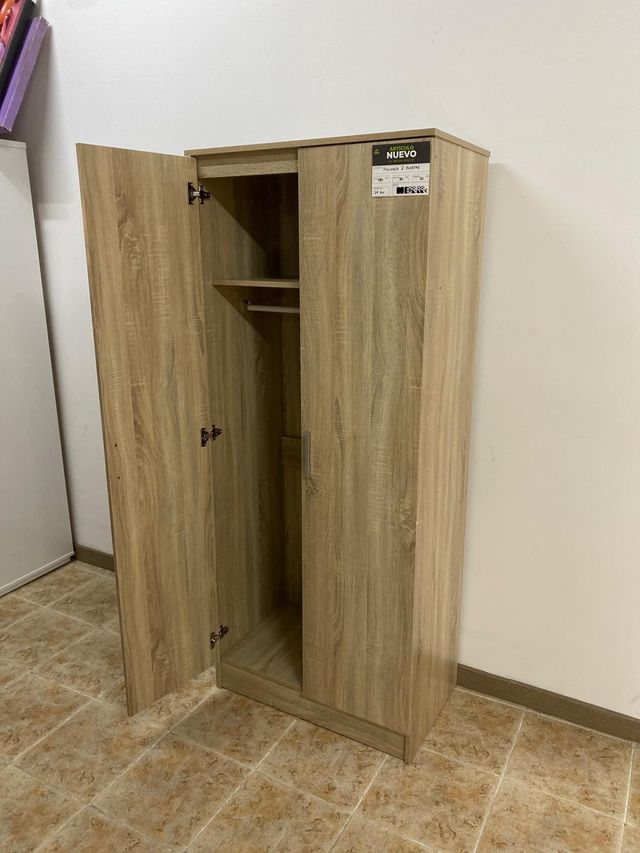 Armario básico de 2 puertas - 80 cm de ancho - Disponible en blanco o madera