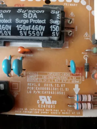 Placa Main y Fuente Alimentación LG 43LH570V