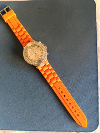 Reloj Platino Correa Silicona Naranja