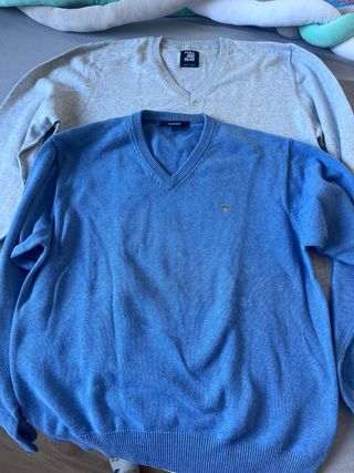 Jersey GANT cuello pico hombre azul