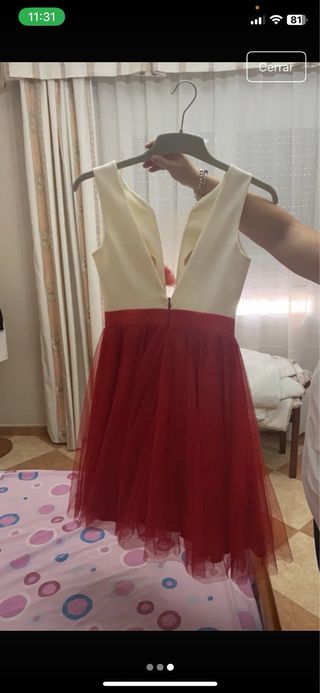 Vestido Silvia Navarro blanco y rojo