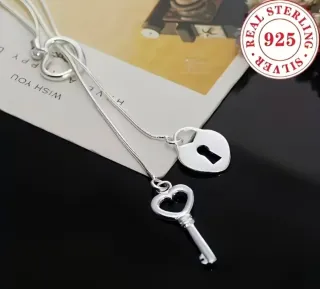 Colgante Corazón y Llave Plata