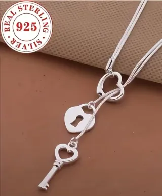 Colgante Corazón y Llave Plata