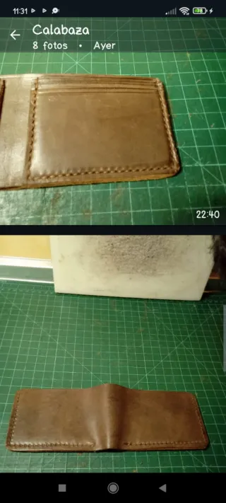 Cartera artesanal cuero ternera engrasada