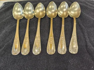 6 Cucharas Antiguas Metal Plateado