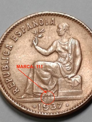 Moneda 50 céntimos 1937 cobre fallo troquel