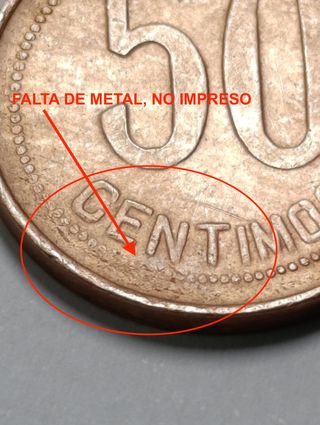 Moneda 50 céntimos 1937 cobre fallo troquel