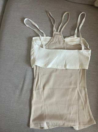 Top Zara M Blanco y Beige
