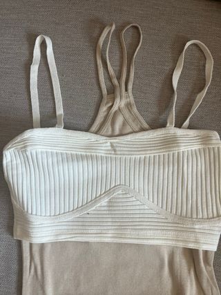 Top Zara M Blanco y Beige