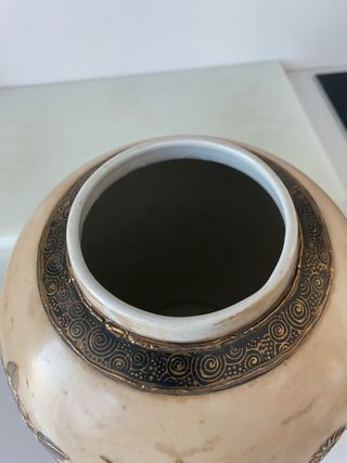 Tibor chino decorado flores y pájaros