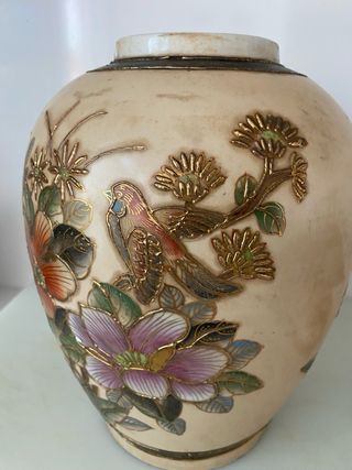Tibor chino decorado flores y pájaros