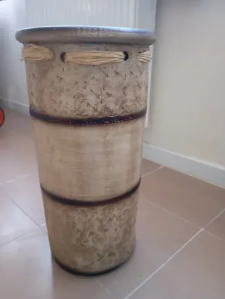 Jarrón Cerámico Alto Beige y Marrón