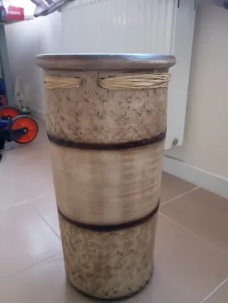 Jarrón Cerámico Alto Beige y Marrón