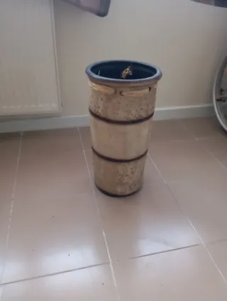 Jarrón Cerámico Alto Beige y Marrón