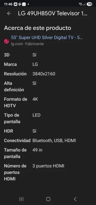 TV LG 55UH850V Plata