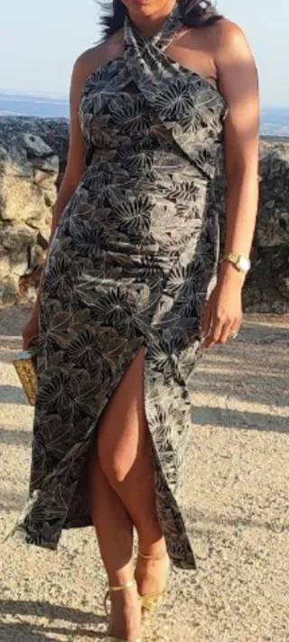 Vestido Zara Estampado Negro y Gris