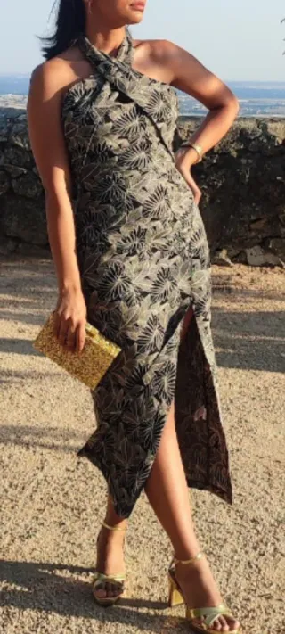 Vestido Zara Estampado Negro y Gris