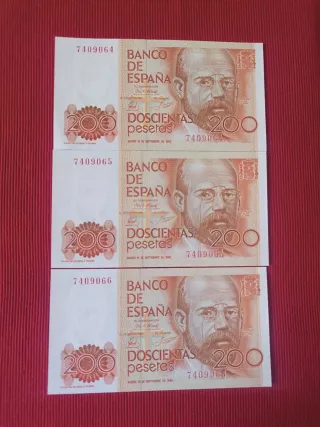 3 Billetes 200 Pesetas correlativos 1980 SC - SS