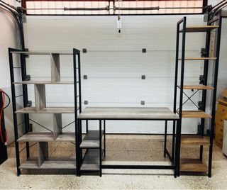 Mesa estudio industrial con 2 estanterías