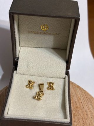 Conjunto oro pendientes y colgante ositos