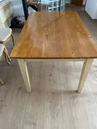 Tavolo da Pranzo in Legno Massello Beige/Marrone