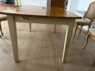 Tavolo da Pranzo in Legno Massello Beige/Marrone