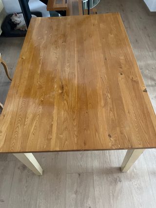 Tavolo da Pranzo in Legno Massello Beige/Marrone