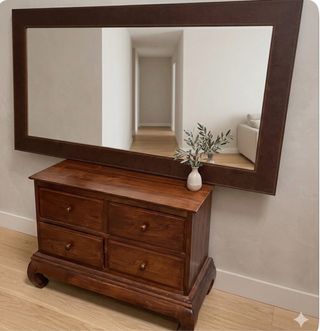 Cómoda Madera Maciza + Espejo Piel