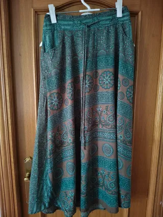 Falda Larga Estampada Mandala Verde M