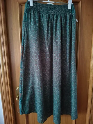 Falda Larga Estampada Mandala Verde M