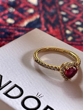 Anillo Pandora Corazón Rojo Circonita Oro