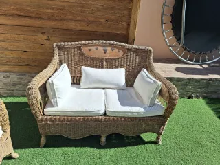 Sofá 2 plazas mimbre exterior con cojines