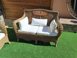 Sofá 2 plazas mimbre exterior con cojines