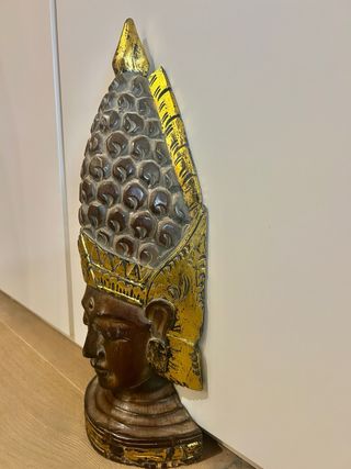 Cabeza Buda Madera Dorada