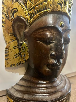 Cabeza Buda Madera Dorada