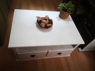 Mesa centro madera pino, pintada en blanco roto