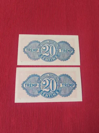 Pareja Billetes municipales 20 Céntimos Tremp