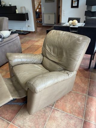 Butaca de piel Natuzzi Beige/Marrón