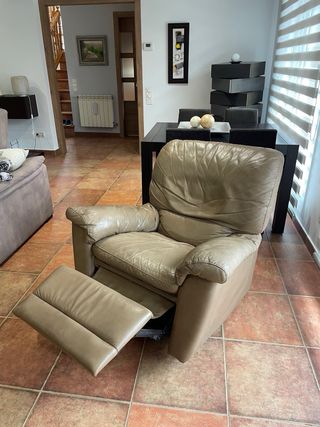 Butaca de piel Natuzzi Beige/Marrón