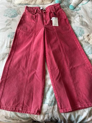 Pantalón denim rosa ancho Scalpers