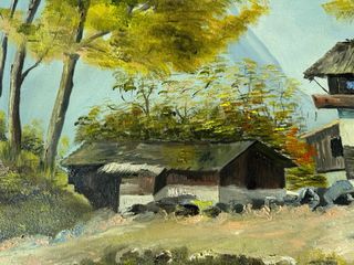 Dipinto olio su tela paesaggio alpino