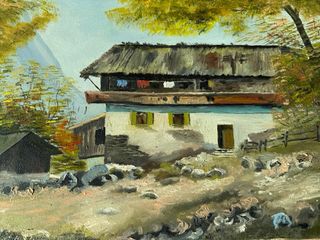 Dipinto olio su tela paesaggio alpino