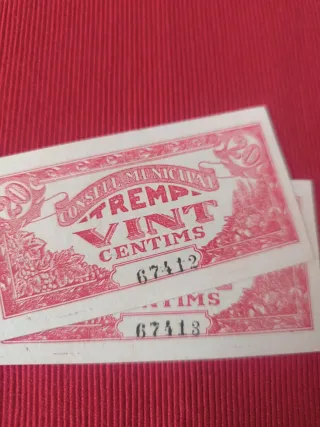 Billetes Municipales 20 Céntimos Tremp