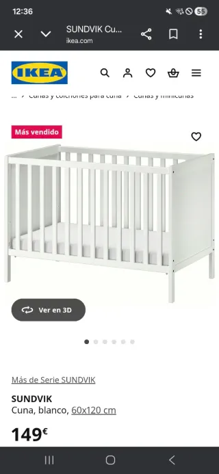 Cuna IKEA SUNDVIK blanca 60x120 cm