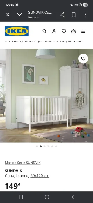 Cuna IKEA SUNDVIK blanca 60x120 cm